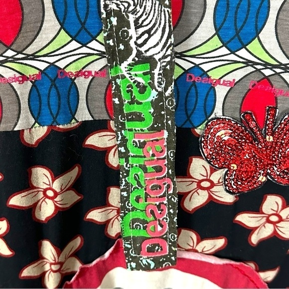 Desigual A Line Dress XS Vintage Y2K Patchwork Sequin Butterfly Plunge V Neck - Picture 9 of 14